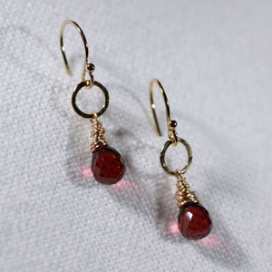 Garnet and hammered circle Earrings in 14 kt Gold Filled