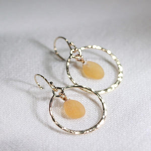 Yellow Sea Glass on hammered 14 kt gold-filled hoops