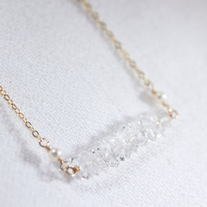 Herkimer Diamond and pearl  Necklace in 14 kt gold filled