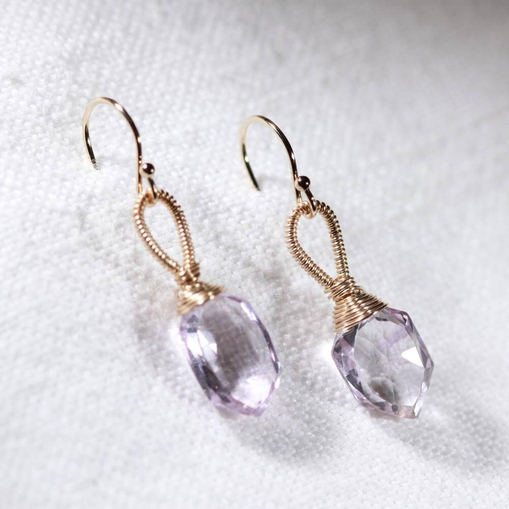 Amethyst Hexagon faceted Earrings hand wrapped in 14 kt Gold Filled