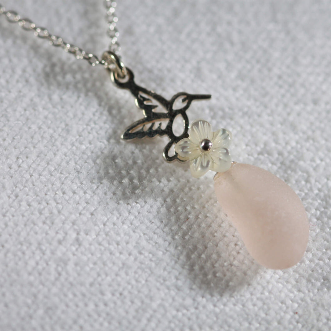 Hummingbird Sea Glass Necklace (Choose color)