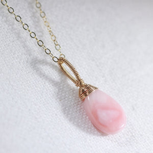Opal, Pink Peruvian pendant Necklace in 14kt gold filled