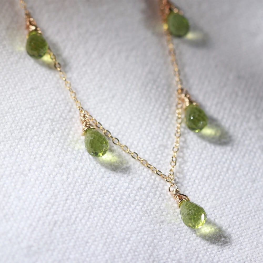 Peridot Briolette Charm Necklace in 14 kt Gold-Filled