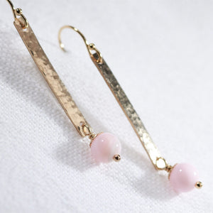 Opal, Peruvian Pink and Hammered Bar Earrings in 14 kt Gold Filled