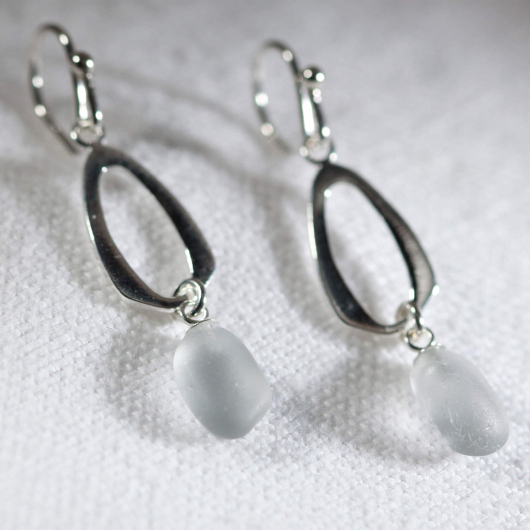 Sea Glass and Abstract Oval Earrings in Silver (Choose Color)