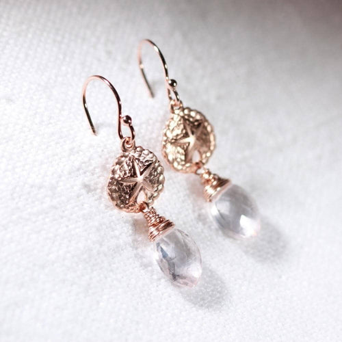 Rose Quartz with Sand Dollar Charm Earrings in 14kt Rose Gold Filled