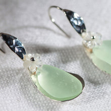 Load image into Gallery viewer, Fancy Ear Wire Floating Silver Bezel and Sea Glass Earrings (Choose Color)