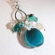 Load image into Gallery viewer, Teal Multi Sea Glass, Apatite and Freshwater Pearl Treasure Necklace