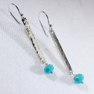 Sleeping Beauty Turquoise and Hammered Bar Earrings in Sterling Silver