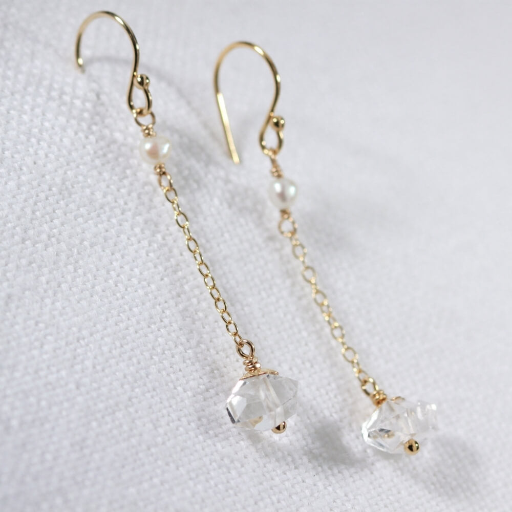 Herkimer Diamond and Chain Dangle Earrings in 14kt gold filled