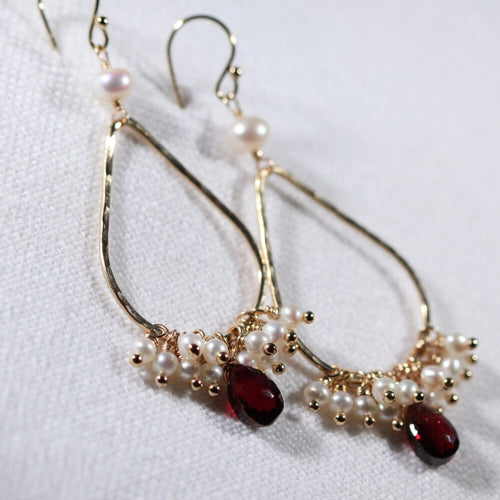 Garnet and Pearl Chandelier Earrings in 14 kt Gold Filled