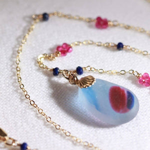 Bright Pink and Blue English Multi Sea Glass in 14kt GF