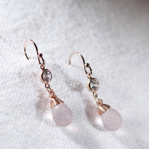 Rose Quartz and CZ Earrings in 14 kt Rose Gold Filled
