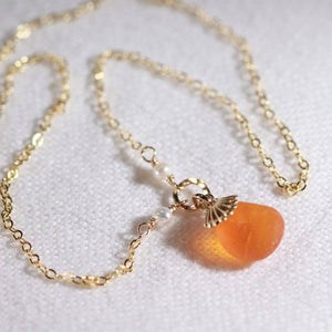 Rare Orange Sea Glass petite necklace in 14kt GF