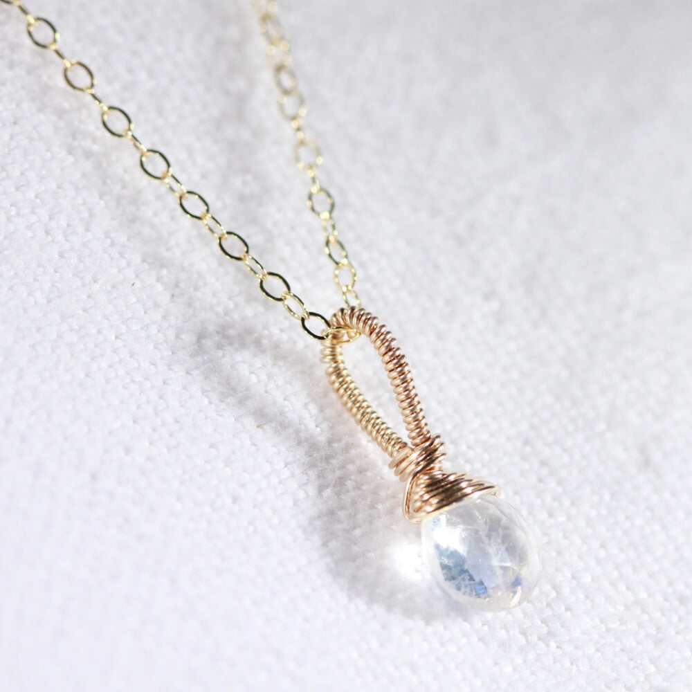Moonstone, Rainbow briolette gemstone pendant Necklace in 14 kt Gold-Filled