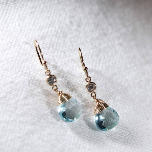 Swiss Blue Topaz and CZ Earrings in 14 kt Gold Filled