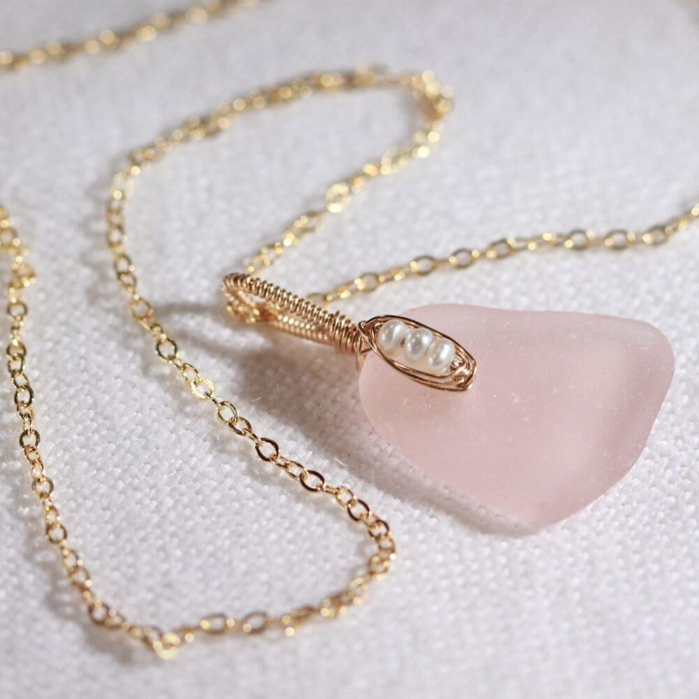 Blush Pink sea glass and pearls in 14kt GF
