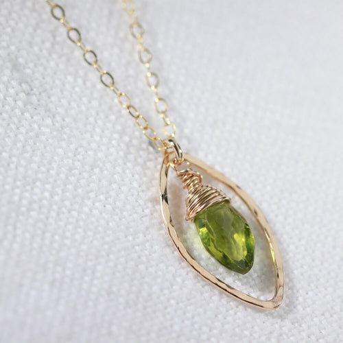 Peridot Marquise Briolette Charm Necklace in 14kt gold filled