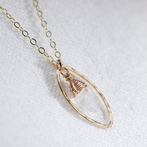 Moonstone, Rainbow briolette and Marquise charm Necklace in 14 kt Gold-Filled