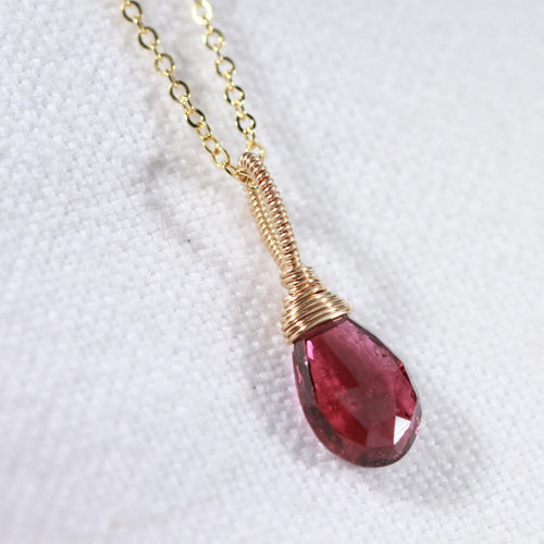 Tourmaline, Pink Drop Briolette gemstone pendant Necklace in 14 kt Gold-Filled