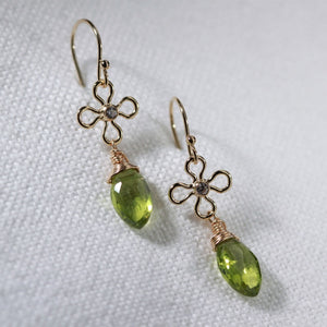 Peridot Marquise and CZ flower Dangle Earrings in 14 kt Gold Filled