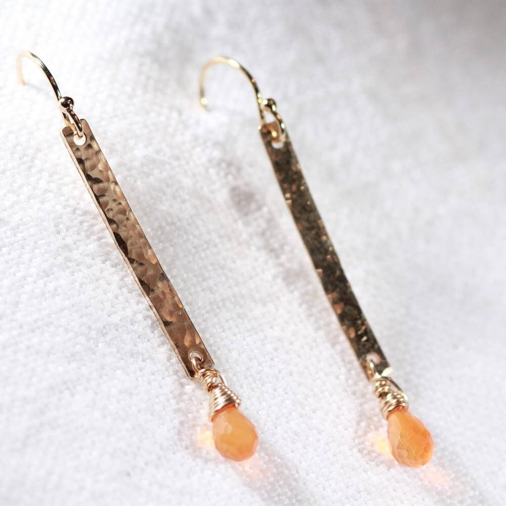 Carnelian and Hammered Bar Earrings in 14 kt Gold Filled