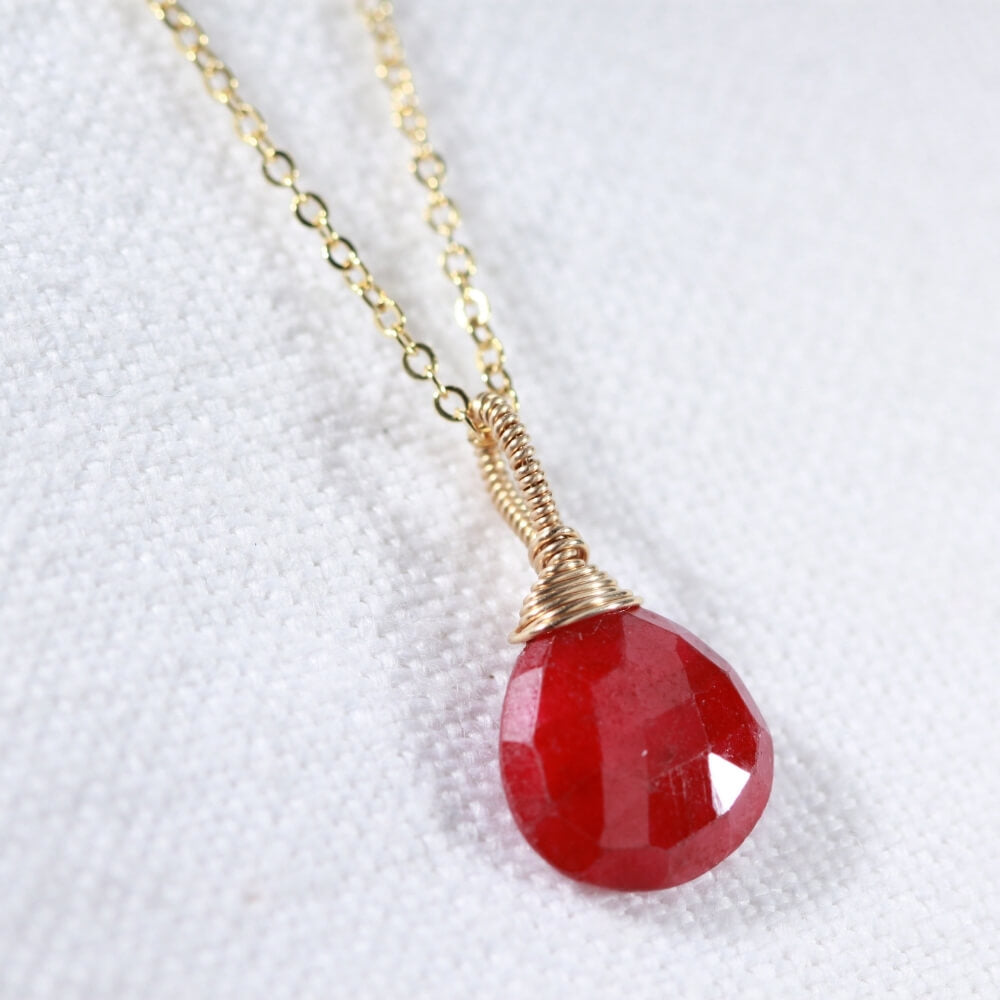 Ruby Pear briolette gemstone pendant in 14 kt Gold-Filled