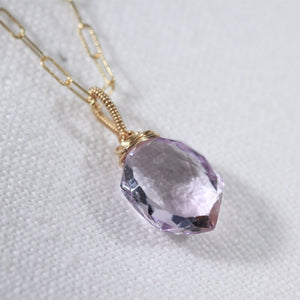 Amethyst multifaceted Hexagon pendant Necklace in 14kt gold filled