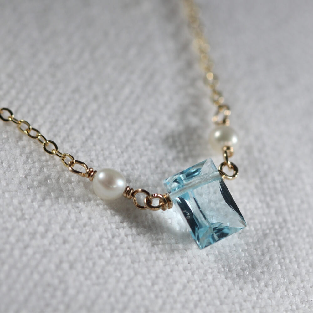 Swiss Blue Topaz Faceted Pendant Necklace in 14 kt Gold-Filled