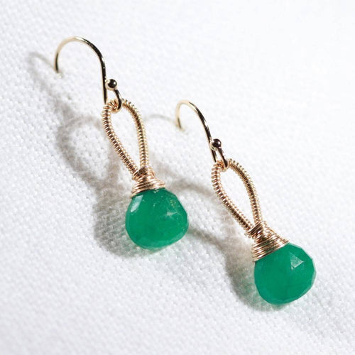 Emerald Faceted Gemstone Earrings hand wrapped in 14 kt Gold Filled