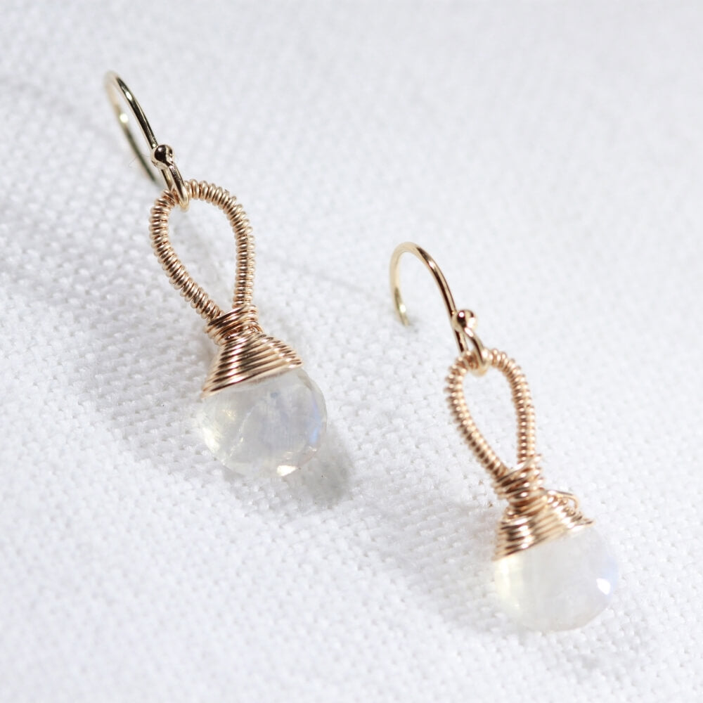 Moonstone, Rainbow gemstone Earrings hand wrapped in 14 kt Gold Filled