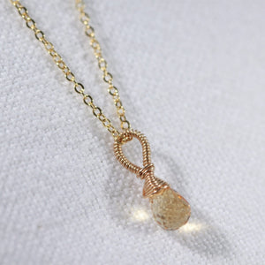 Citrine Petit drop Briolette gemstone pendant Necklace in 14 kt Gold-Filled