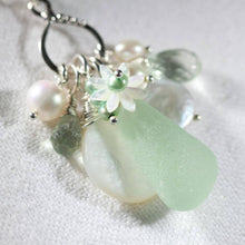 Load image into Gallery viewer, Sea Foam Green Sea Glass, Green Amethyst and Freshwater Pearl Treasure Necklace