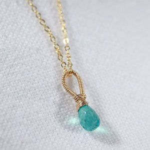 Apatite Petit drop Briolette gemstone pendant Necklace in 14 kt Gold-Filled