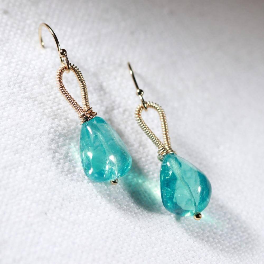 Apatite Earrings hand wrapped in 14 kt Gold Filled