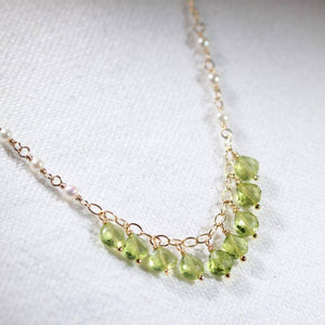 Peridot and pearl charm necklace in 14 kt Gold-Filled