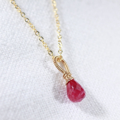 Ruby petit briolette drop gemstone pendant Necklace in 14 kt Gold-Filled
