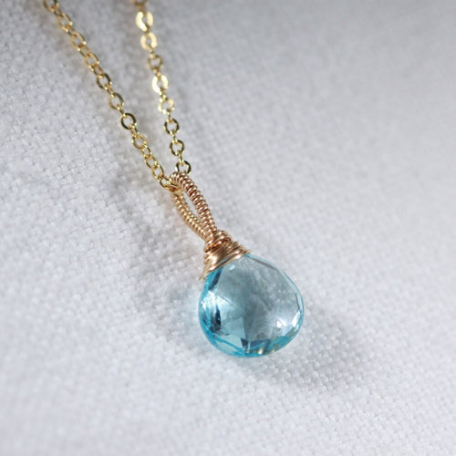 Swiss Blue Topaz Pair Briolette Pendant Necklace in 14 kt Gold-Filled