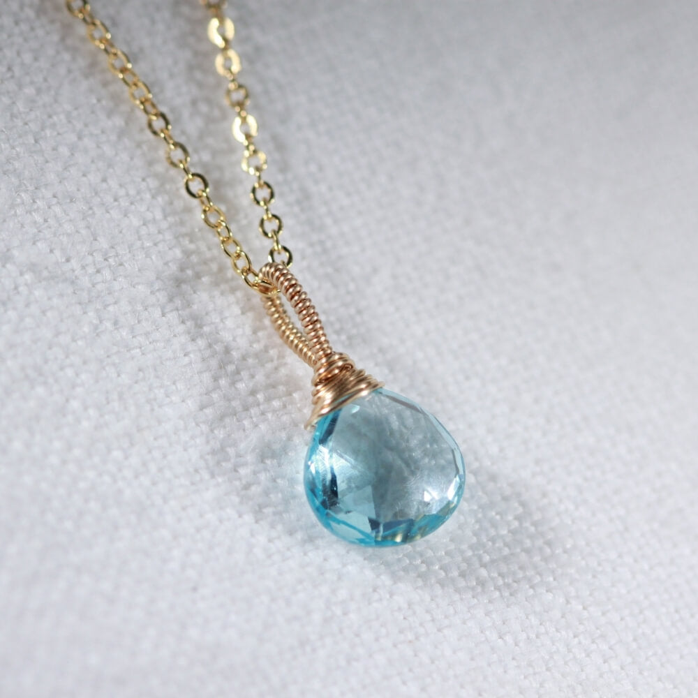 Swiss Blue Topaz Pair Briolette Pendant Necklace in 14 kt Gold-Filled