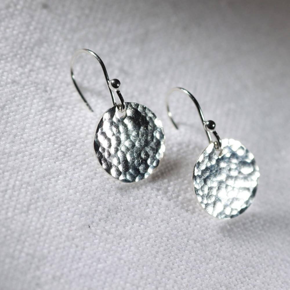 Shiny Hammered disc Earrings in Sterling Silver