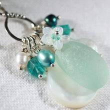 Load image into Gallery viewer, Sea Foam Green Sea Glass, Apatite and Freshwater Pearl Treasure Necklace