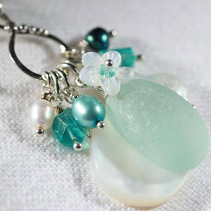 Sea Foam Green Sea Glass, Apatite and Freshwater Pearl Treasure Necklace
