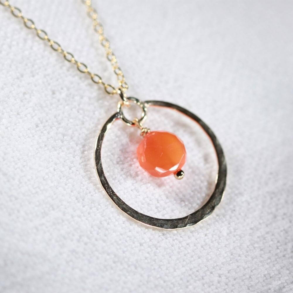 Carnelian Necklace with Hammered hoop in 14kt gold filled