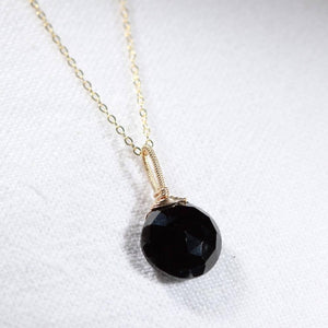 Black Garnet pendant Necklace in 14kt gold filled