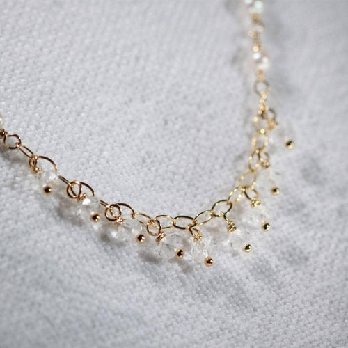 Topaz - White and pearl charm necklace in 14 kt Gold-Filled