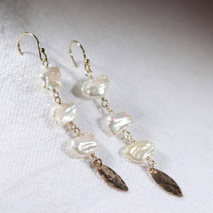 Freshwater Stick Pearl and hammered charm Earrings in 14 kt Gold Filled
