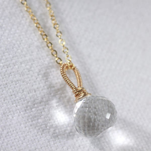 Quartz Crystal Onion cut pendant Necklace in 14 kt Gold-Filled