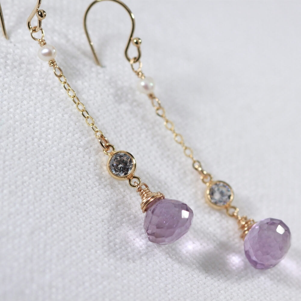 Amethyst and CZ Chain Dangle Earrings in 14 kt Gold Filled