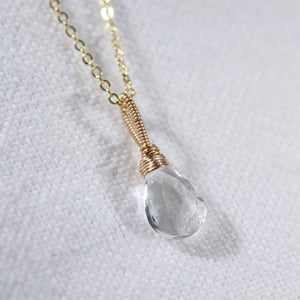 Quartz Crystal Teardrop pendant Necklace in 14 kt Gold-Filled