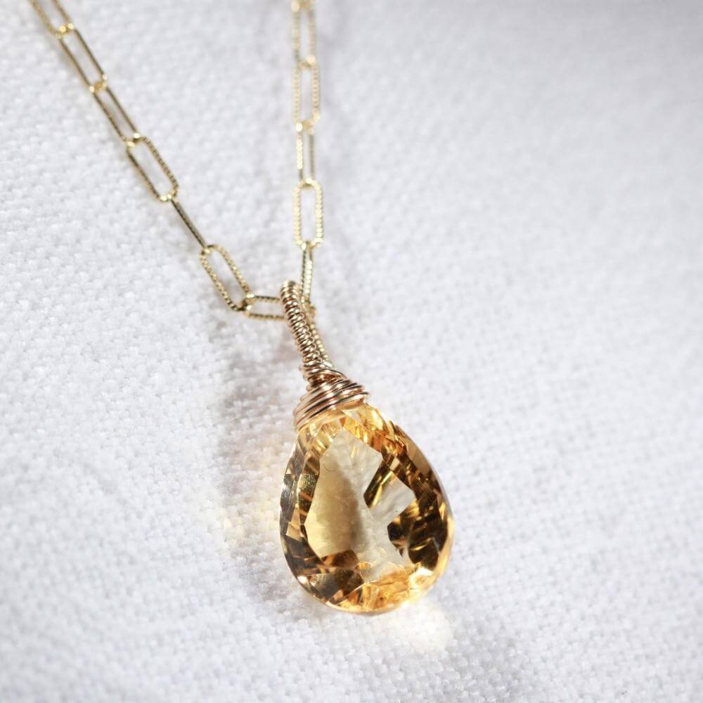 Citrine fancy faceted gemstone necklace in 14 kt Gold-Filled